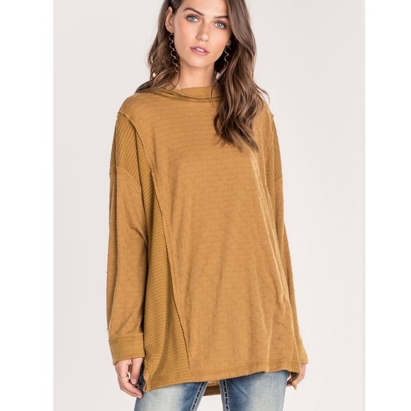 Miss Me Tops - Miss Me oversized mustard yellow cowl neck tunic long sleep top